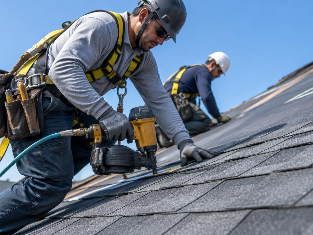 Small photo of roofers installing shingles